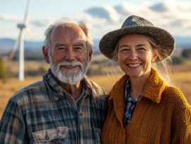 An elderly couple in a rural setting