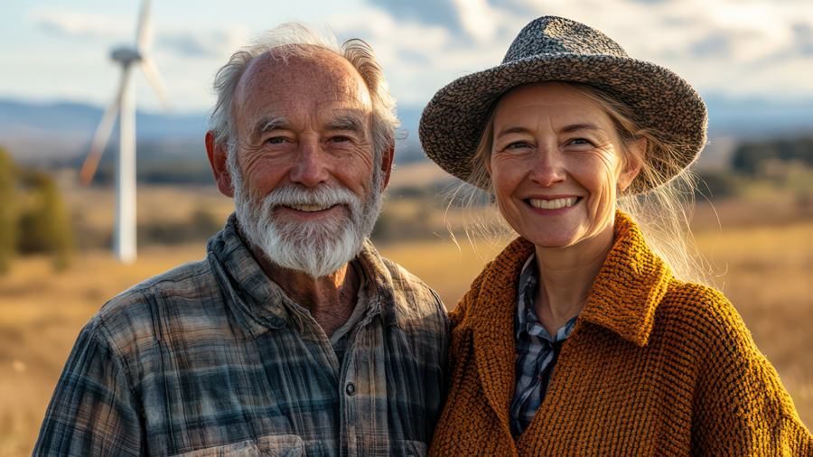 An elderly couple in a rural setting