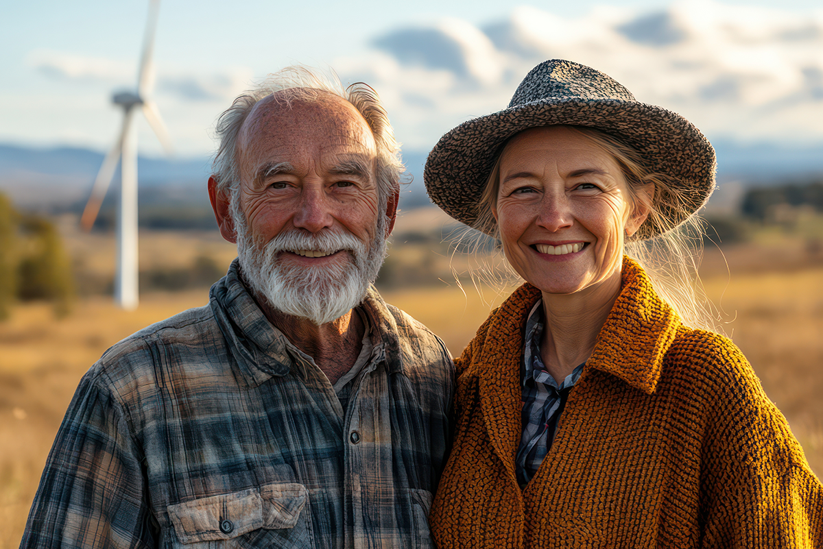 An elderly couple in a rural setting