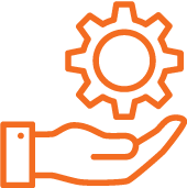 Hand holding a gear icon
